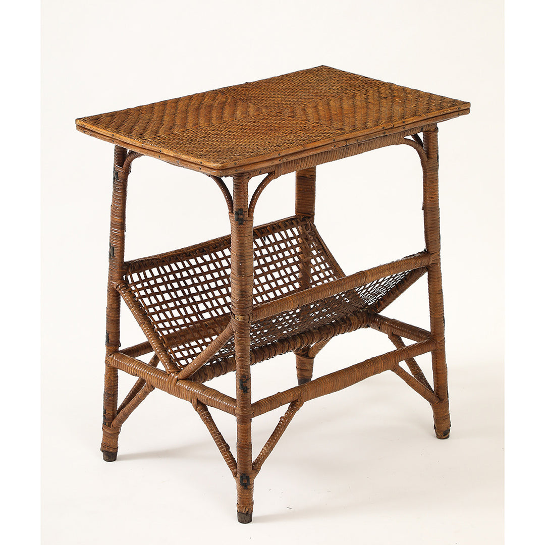 Vintage Rattan Side Table with Magazine Rack Base