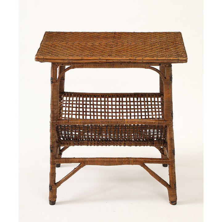 Vintage Rattan Side Table with Magazine Rack Base