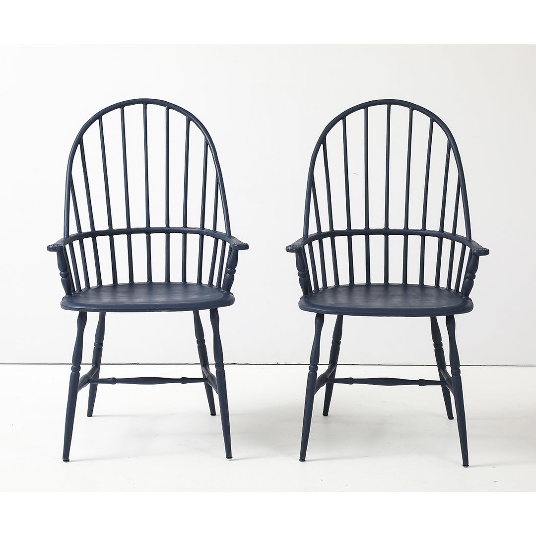 Pair of Vintage Powder Coated Steel Windsor Chairs in Blue