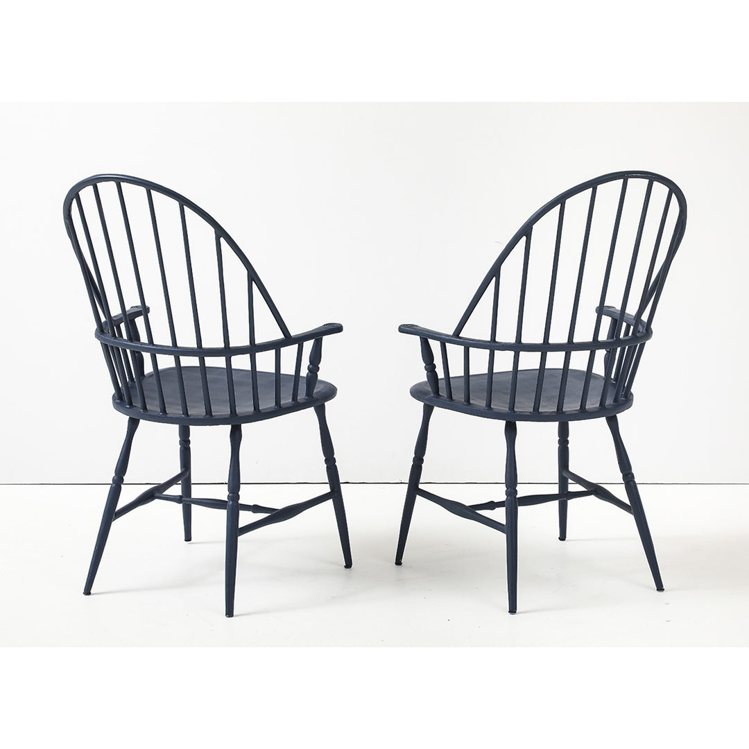 Pair of Vintage Powder Coated Steel Windsor Chairs in Blue