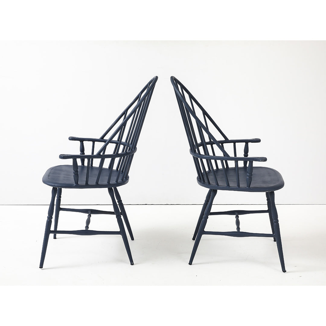 Pair of Vintage Powder Coated Steel Windsor Chairs in Blue