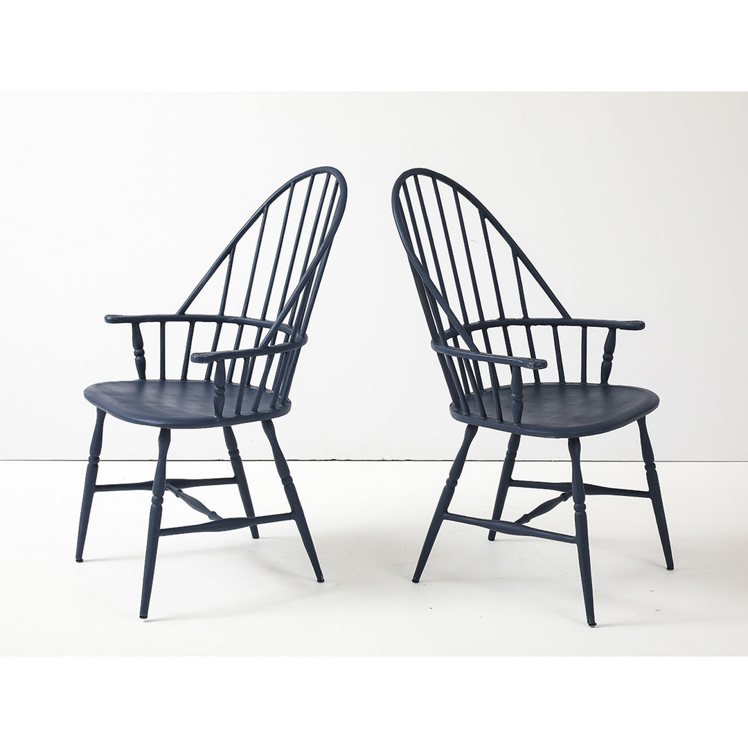 Pair of Vintage Powder Coated Steel Windsor Chairs in Blue