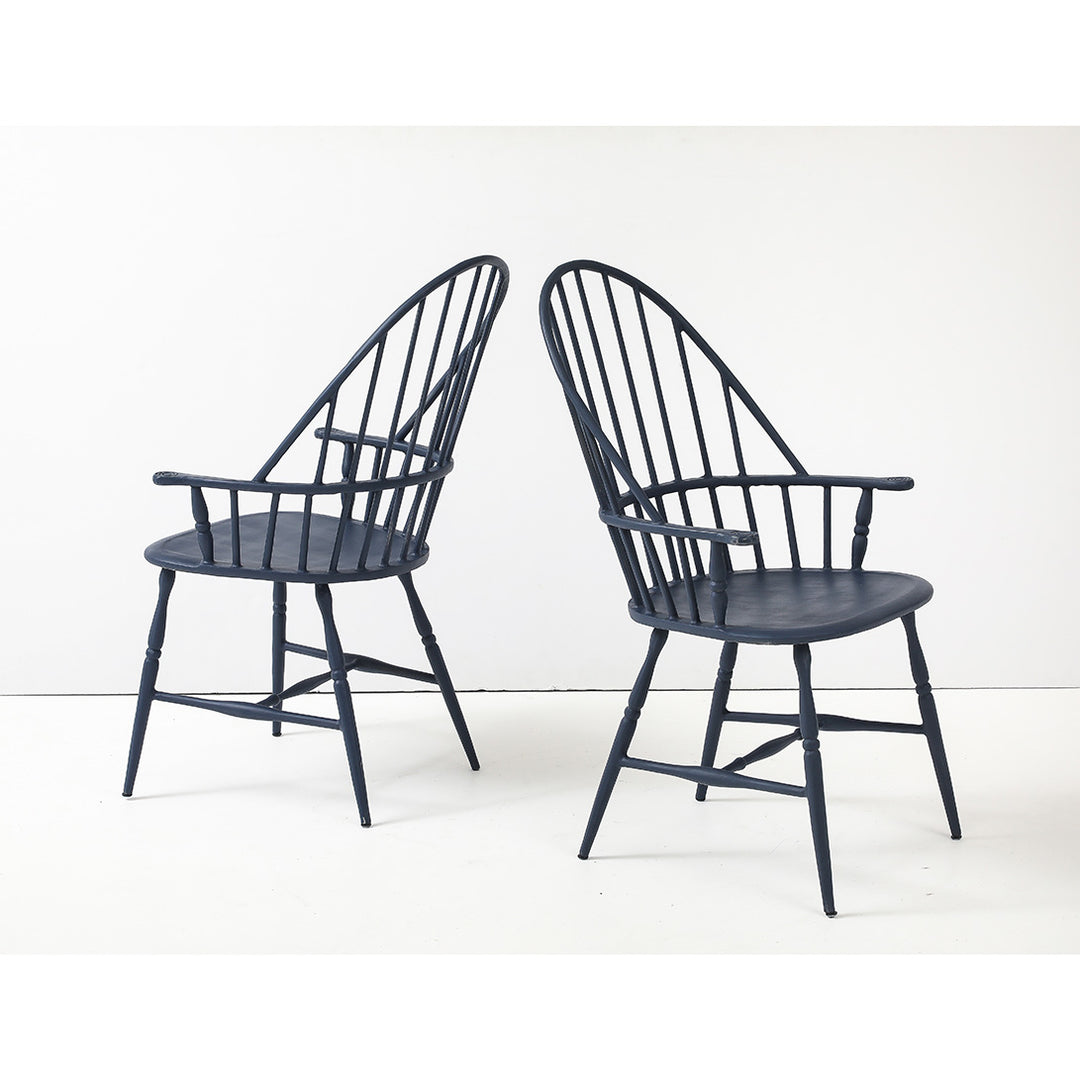 Pair of Vintage Powder Coated Steel Windsor Chairs in Blue