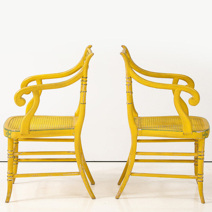 Pair of Regency Style Yellow Armchairs, circa 1960