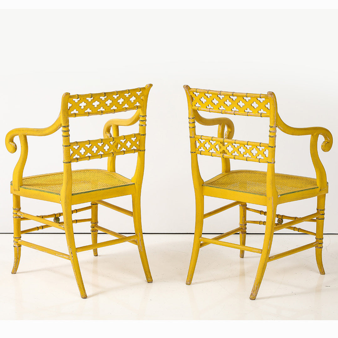 Pair of Regency Style Yellow Armchairs, circa 1960