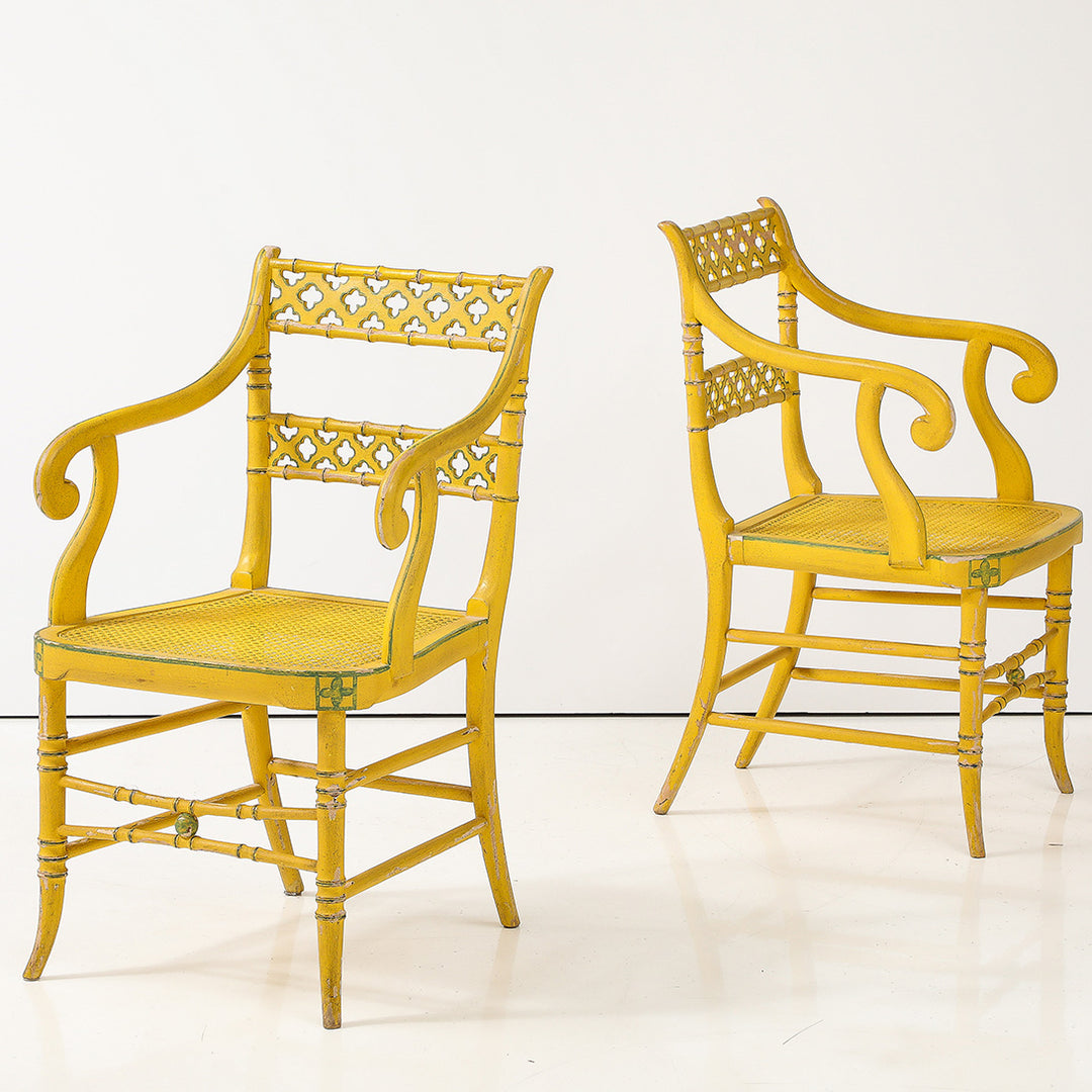 Pair of Regency Style Yellow Armchairs, circa 1960