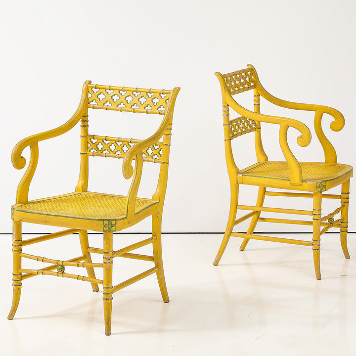Pair of Regency Style Yellow Armchairs, circa 1960