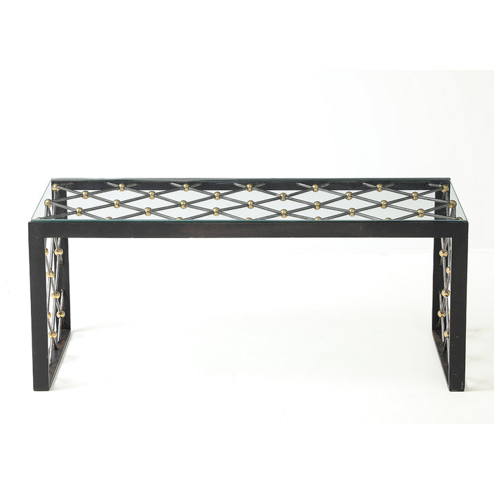 Vintage Iron &amp; Glass Coffee Table in the Style of Jean Royère