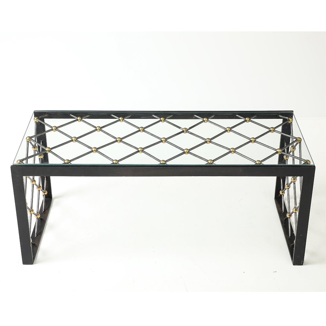 Vintage Iron &amp; Glass Coffee Table in the Style of Jean Royère