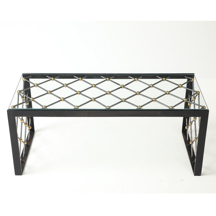 Vintage Iron &amp; Glass Coffee Table in the Style of Jean Royère