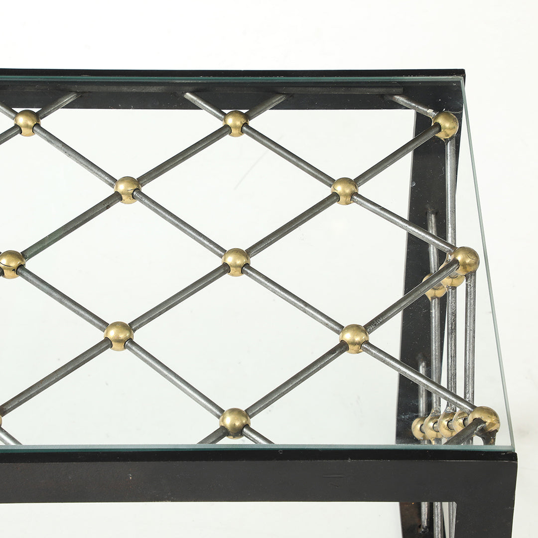 Vintage Iron &amp; Glass Coffee Table in the Style of Jean Royère