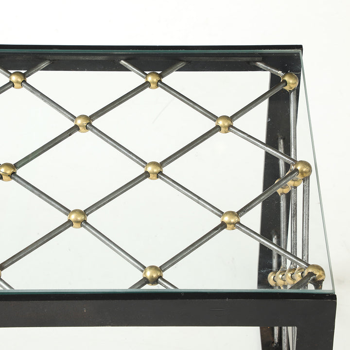 Vintage Iron &amp; Glass Coffee Table in the Style of Jean Royère