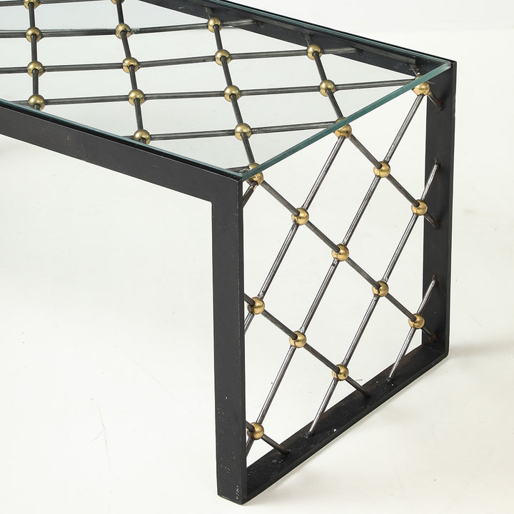 Vintage Iron &amp; Glass Coffee Table in the Style of Jean Royère