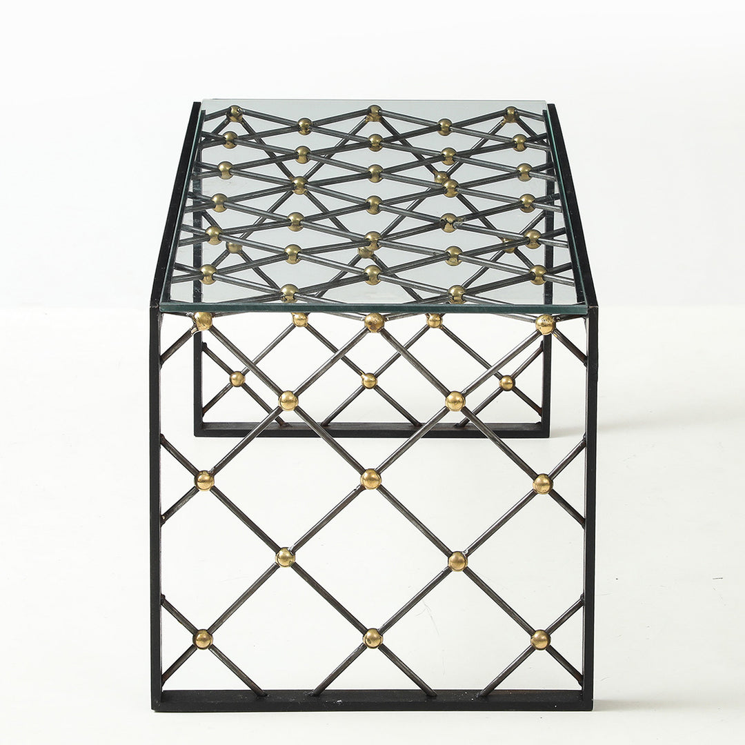 Vintage Iron &amp; Glass Coffee Table in the Style of Jean Royère