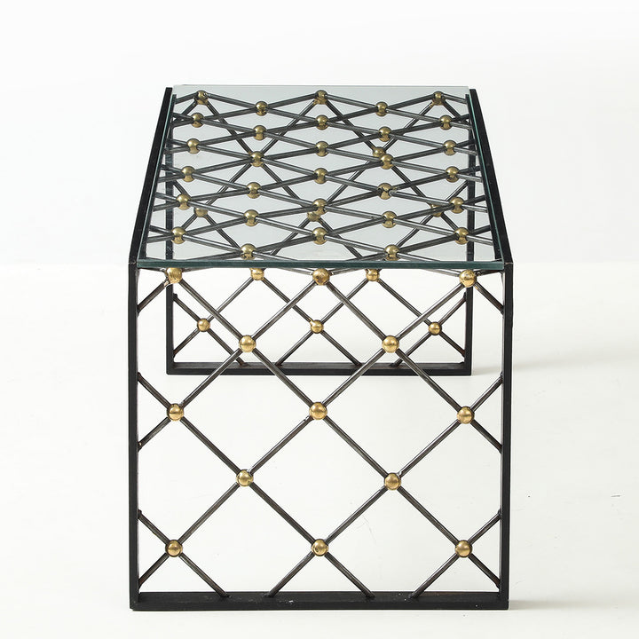 Vintage Iron &amp; Glass Coffee Table in the Style of Jean Royère