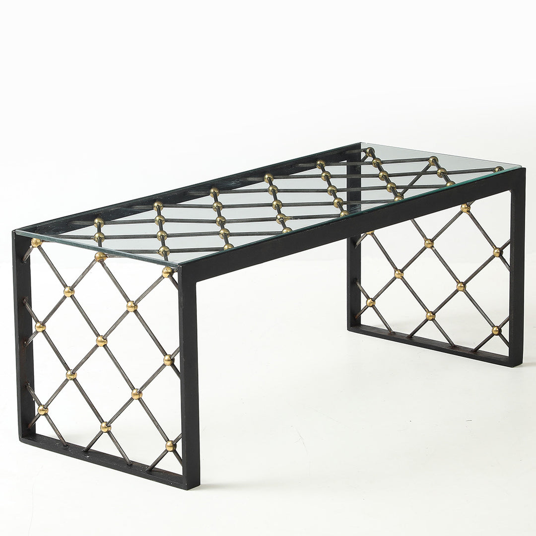 Vintage Iron &amp; Glass Coffee Table in the Style of Jean Royère