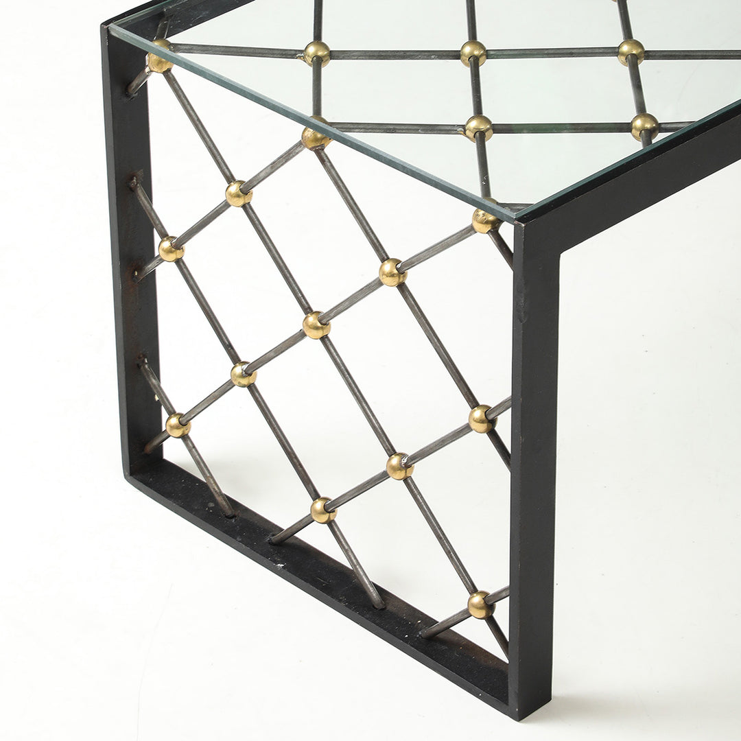 Vintage Iron &amp; Glass Coffee Table in the Style of Jean Royère
