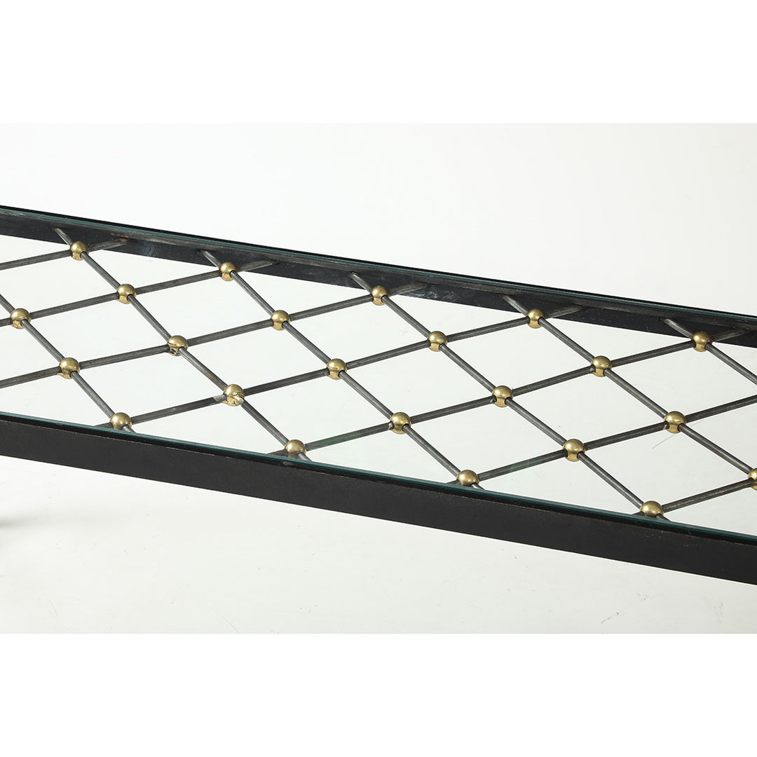 Vintage Iron &amp; Glass Coffee Table in the Style of Jean Royère