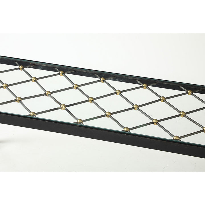 Vintage Iron &amp; Glass Coffee Table in the Style of Jean Royère