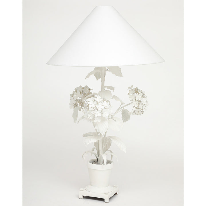 Vintage Painted Tole Hydrangea Lamp with Custom Shade