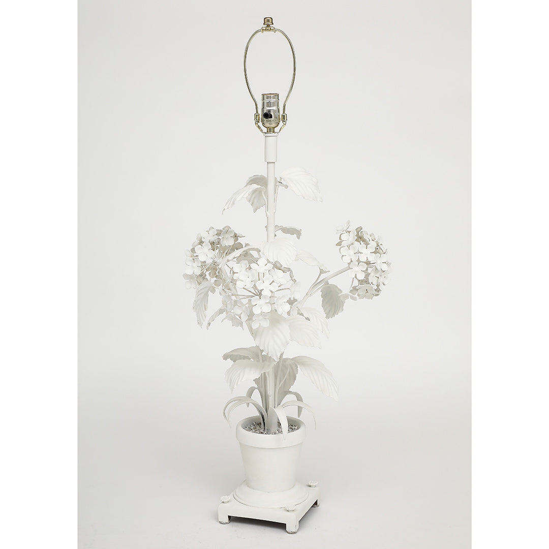 Vintage Painted Tole Hydrangea Lamp with Custom Shade