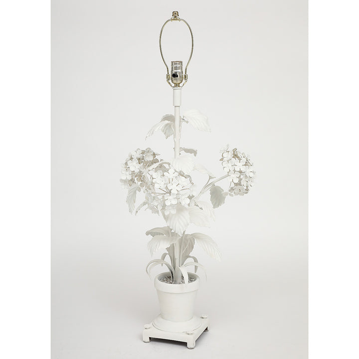 Vintage Painted Tole Hydrangea Lamp with Custom Shade