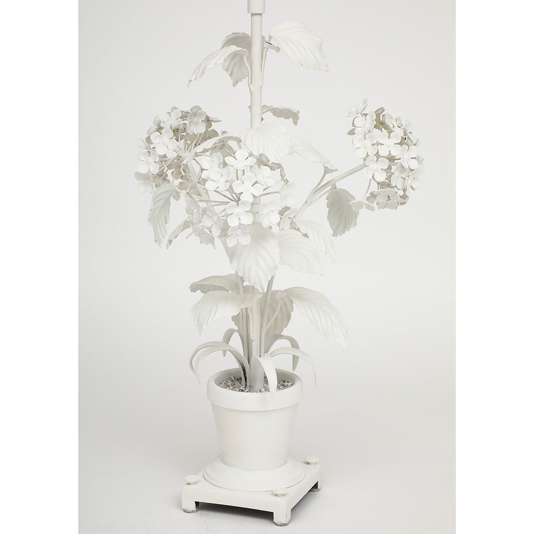 Vintage Painted Tole Hydrangea Lamp with Custom Shade