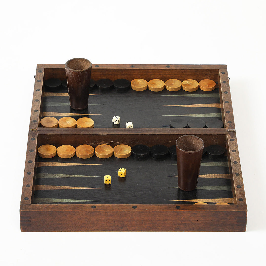 Antique French Marquetry Backgammon and Chess Set, Circa 1910