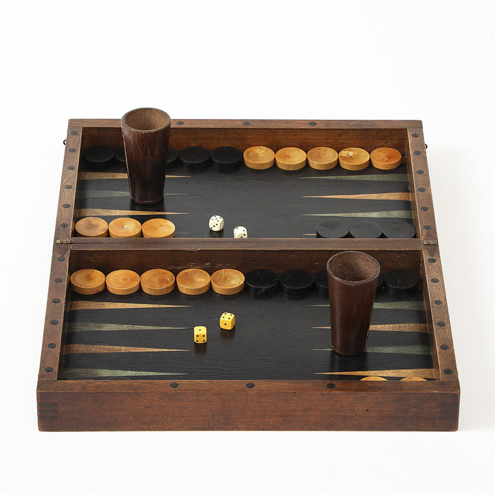 Antique French Marquetry Backgammon and Chess Set, Circa 1910