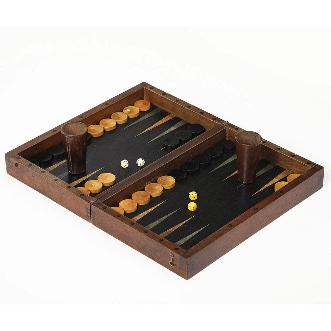 Antique French Marquetry Backgammon and Chess Set, Circa 1910