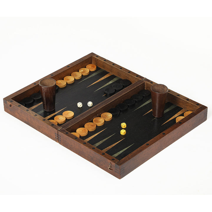 Antique French Marquetry Backgammon and Chess Set, Circa 1910