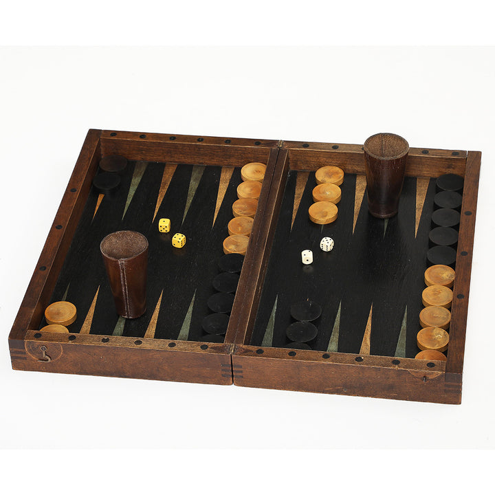Antique French Marquetry Backgammon and Chess Set, Circa 1910