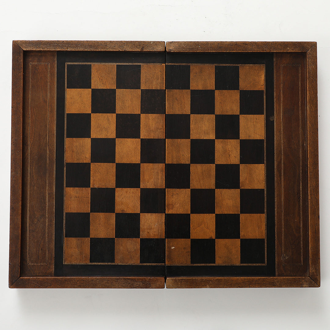 Antique French Marquetry Backgammon and Chess Set, Circa 1910