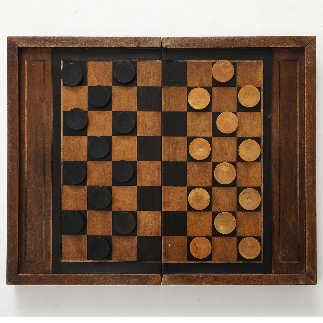 Antique French Marquetry Backgammon and Chess Set, Circa 1910