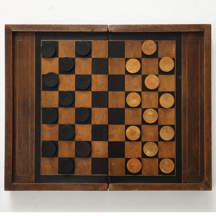 Antique French Marquetry Backgammon and Chess Set, Circa 1910