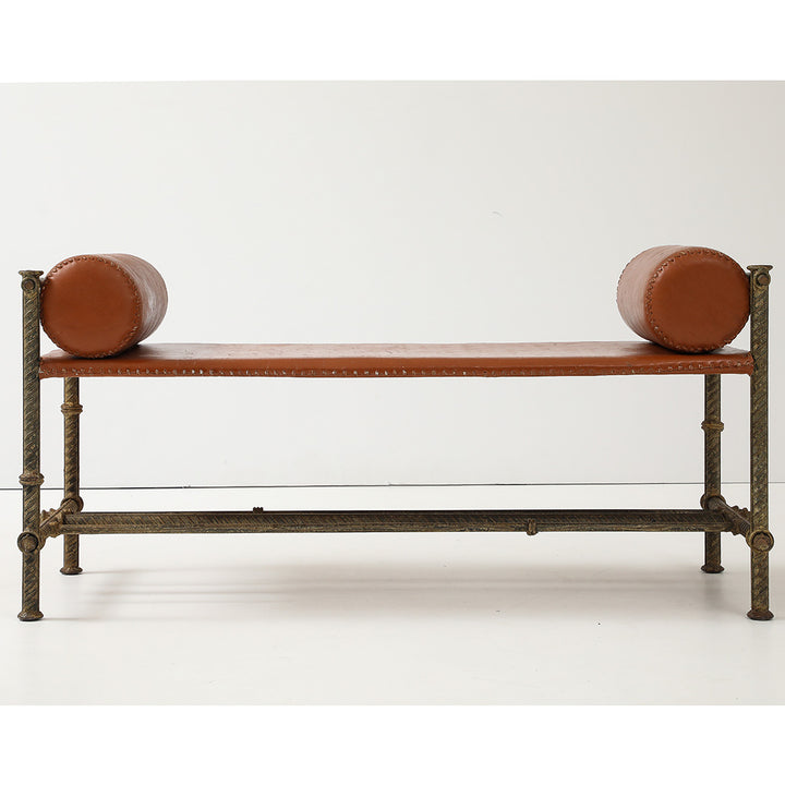 Vintage Rebar and Leather Bench