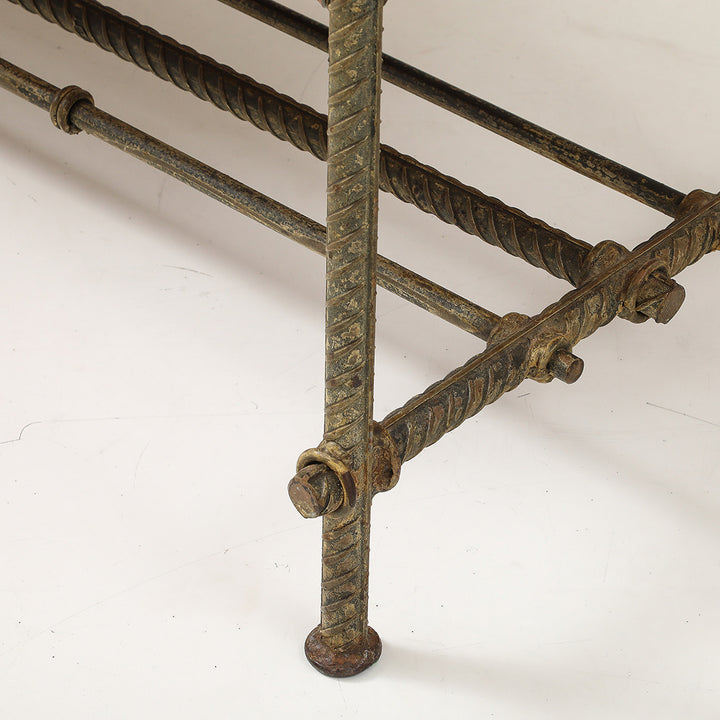 Vintage Rebar and Leather Bench