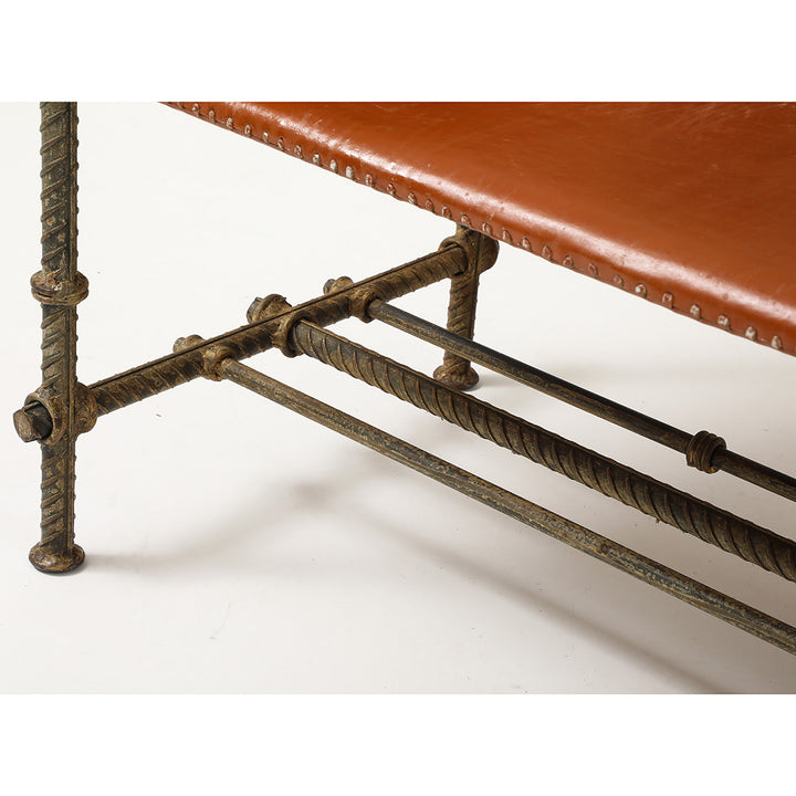 Vintage Rebar and Leather Bench