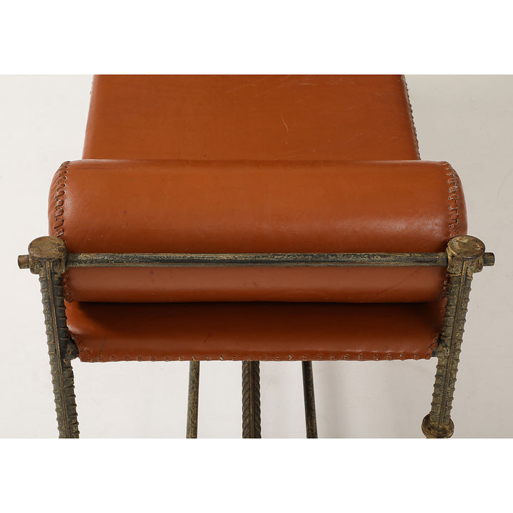 Vintage Rebar and Leather Bench