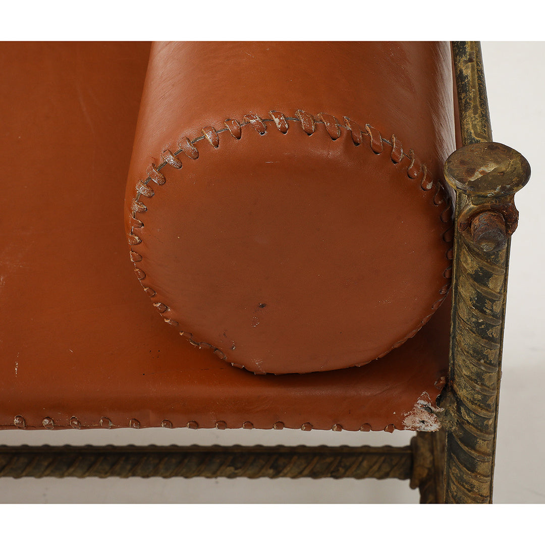 Vintage Rebar and Leather Bench