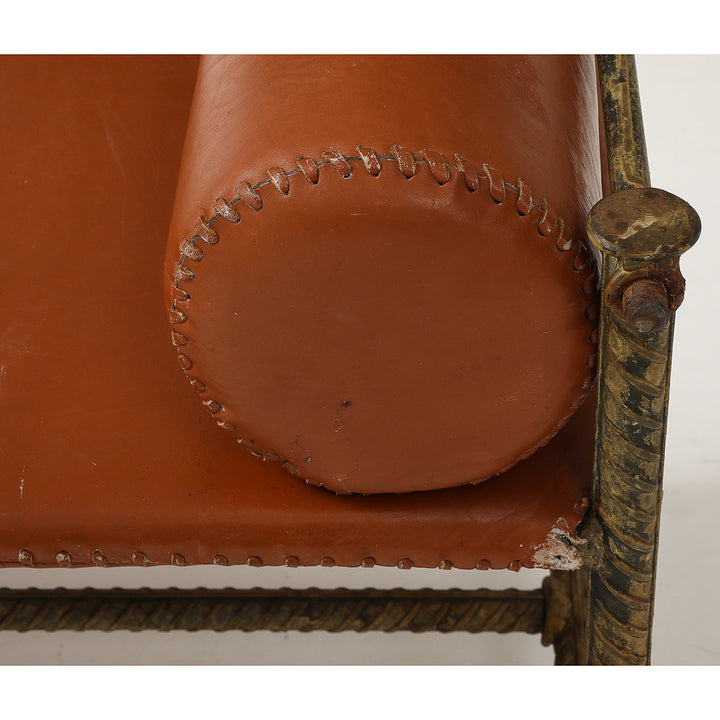 Vintage Rebar and Leather Bench