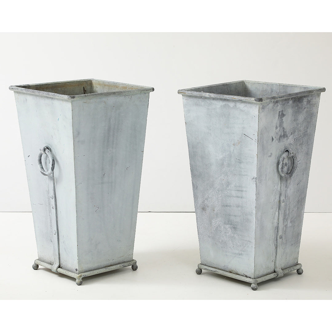 Pair of Vintage Galvanized Steel Planters