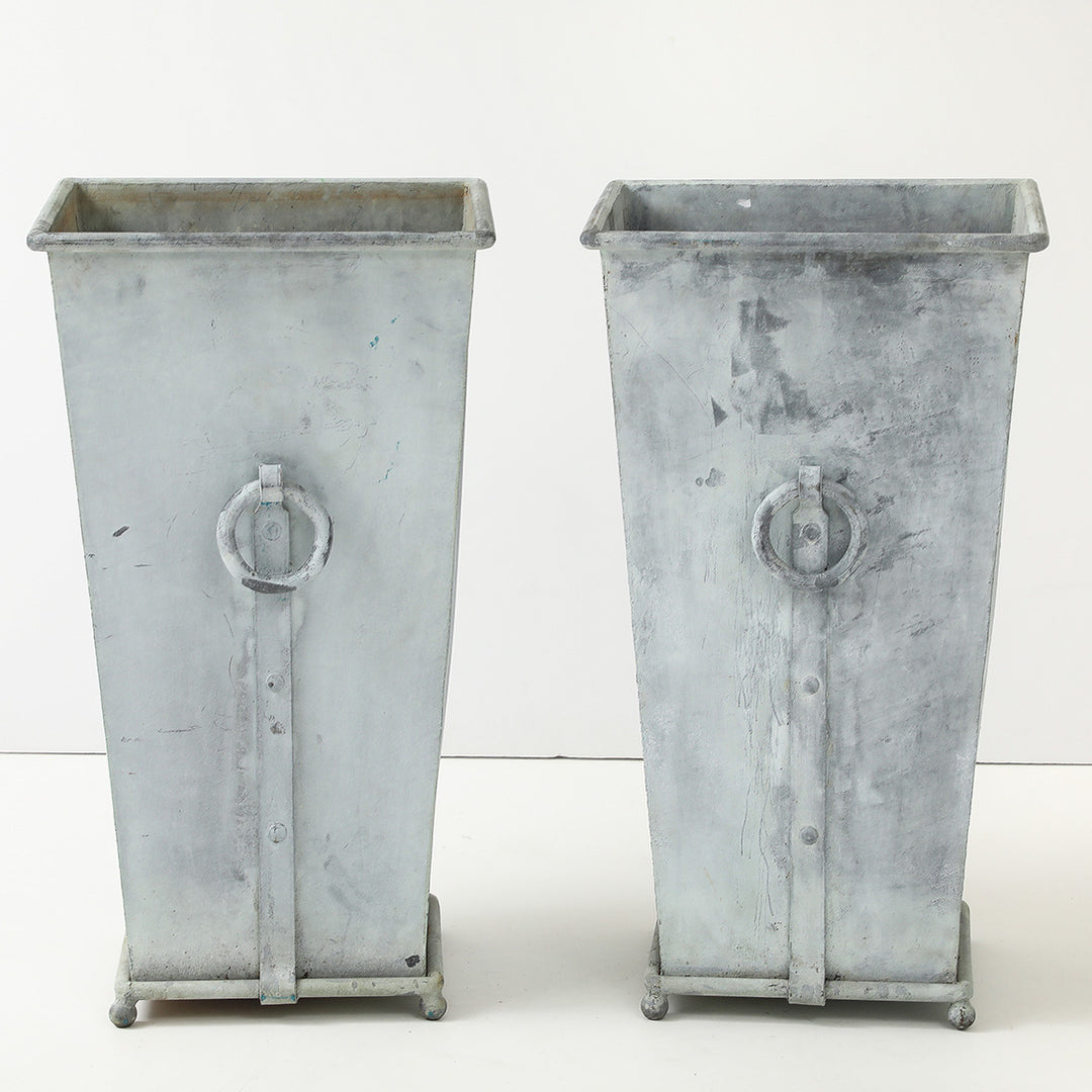Pair of Vintage Galvanized Steel Planters