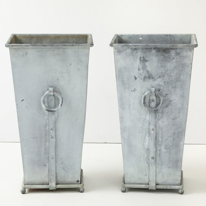 Pair of Vintage Galvanized Steel Planters
