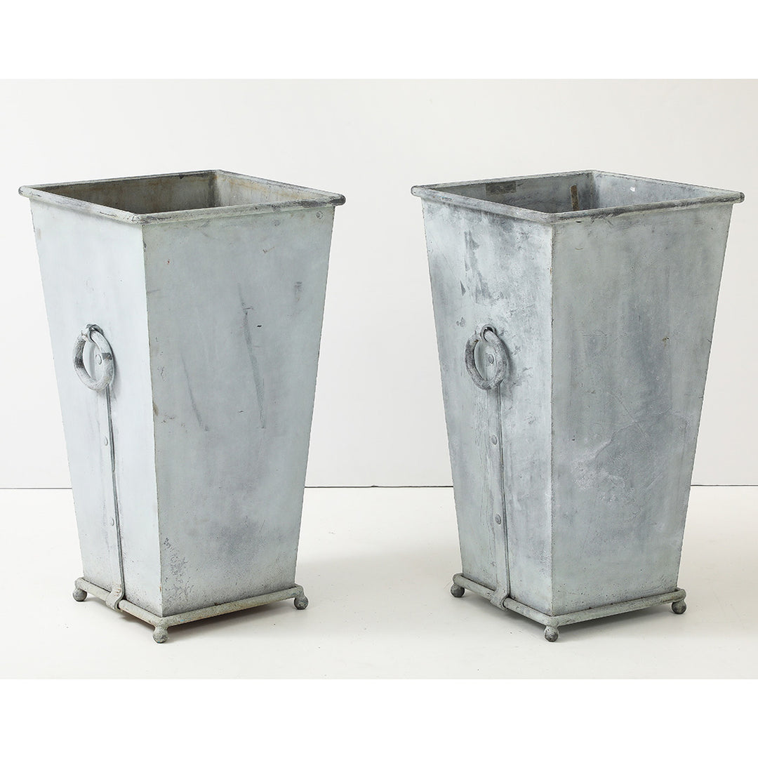 Pair of Vintage Galvanized Steel Planters