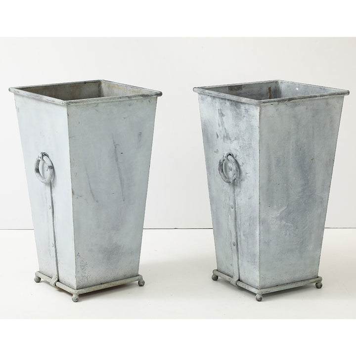 Pair of Vintage Galvanized Steel Planters