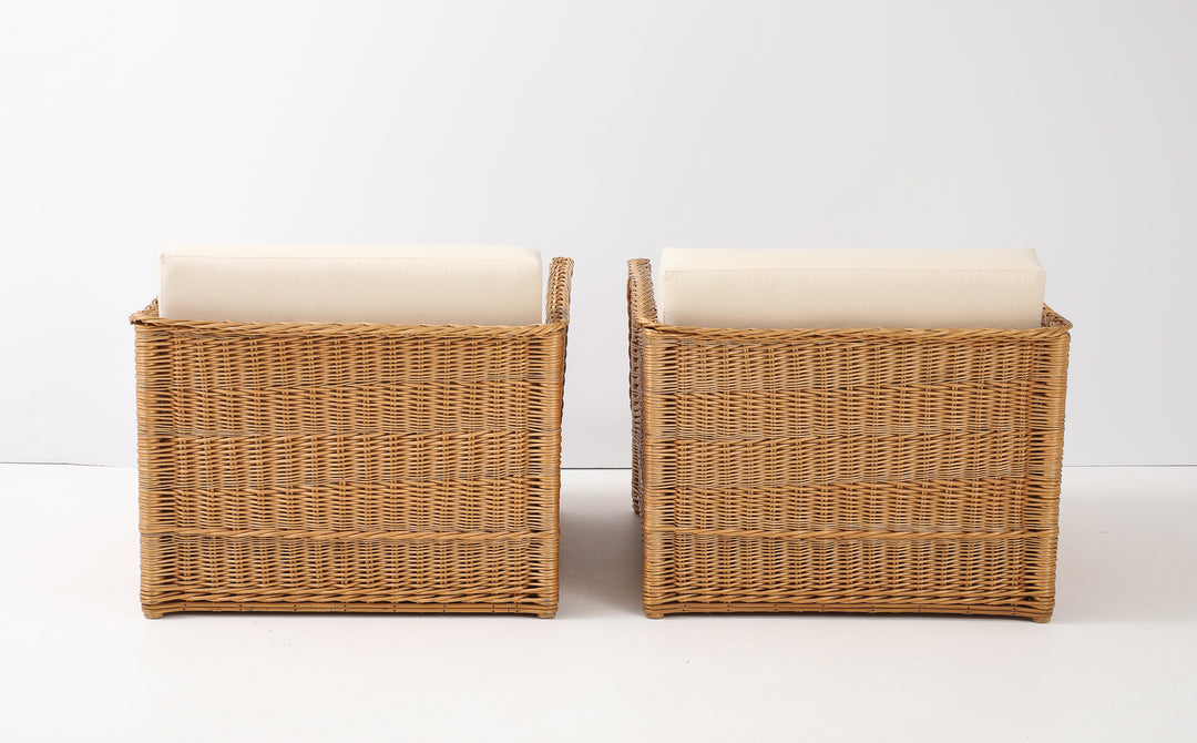 Pair of Vivai Del Sud Style Wicker Armchairs &amp; Ottoman