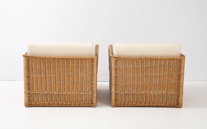 Pair of Vivai Del Sud Style Wicker Armchairs &amp; Ottoman