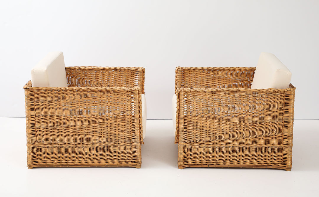 Pair of Vivai Del Sud Style Wicker Armchairs &amp; Ottoman