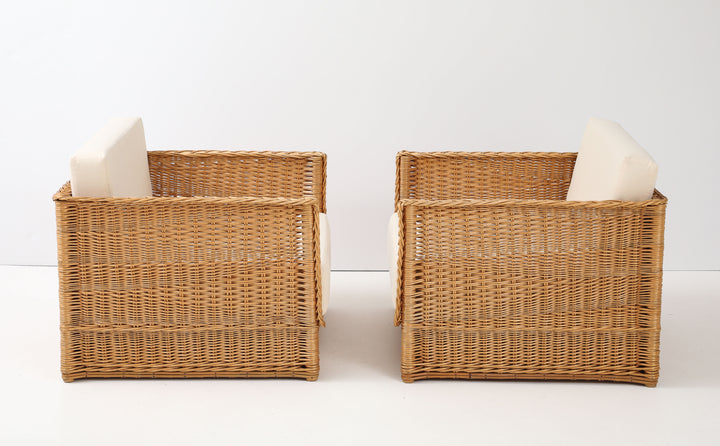 Pair of Vivai Del Sud Style Wicker Armchairs &amp; Ottoman